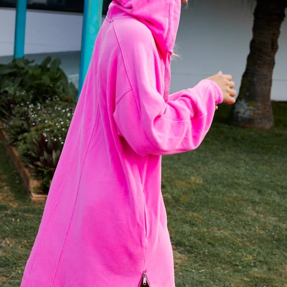 Free People Movement Spur of the Moment Solid Hoodie Midi Dress Sweatshirt Pink - Picture 2 of 16